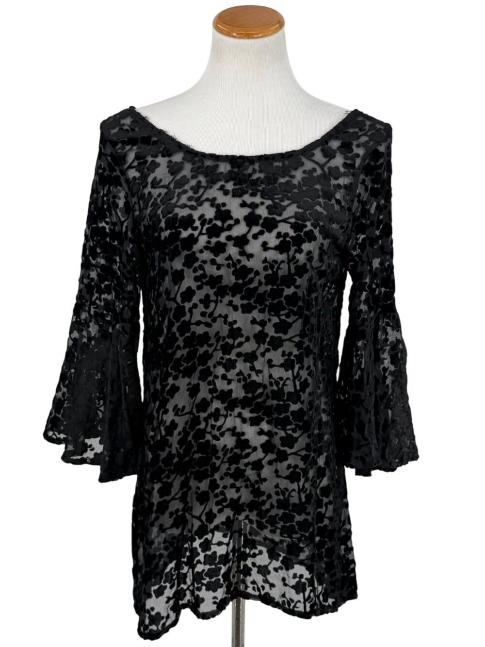 Gypsy Junkies Black Velvet Bell Sleeve Tunic S/M | Boho Whimsigoth Dark Coquette